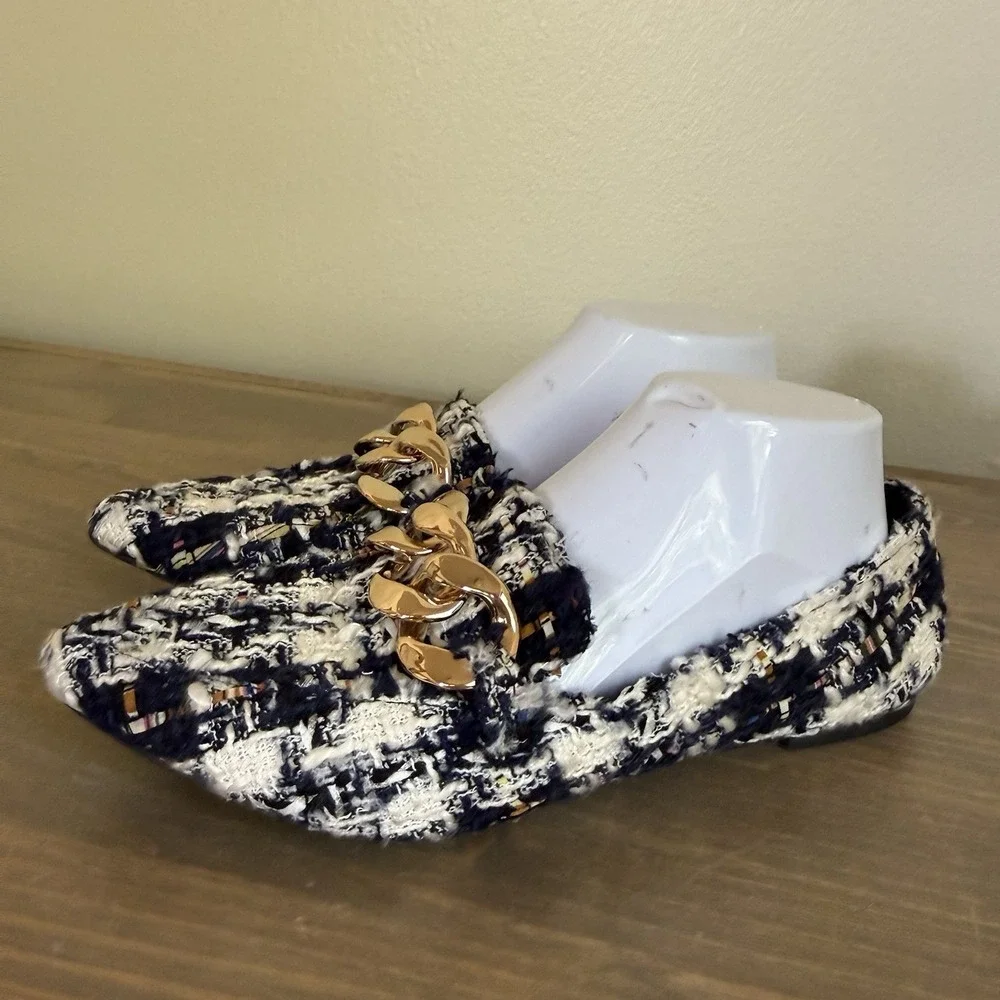 Steve Madden Womens‎ 8.5M Famed Tweed Slip On Pointy Toe Loafers Flats Shoes